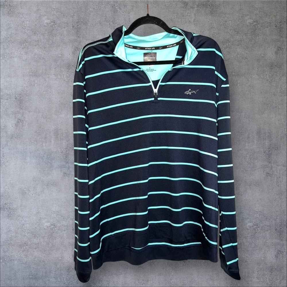 Tasso Elba Long Sleeve Tee‎ - Navy and Aqua Stripes